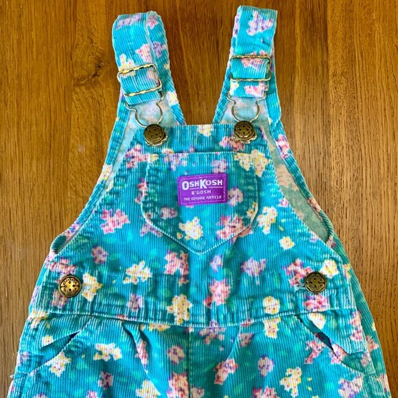OSHK0SH Bgosh Vintage Floral Overalls Girls 12 Mos Blue Cord Corduroy Overall - Picture 3 of 12